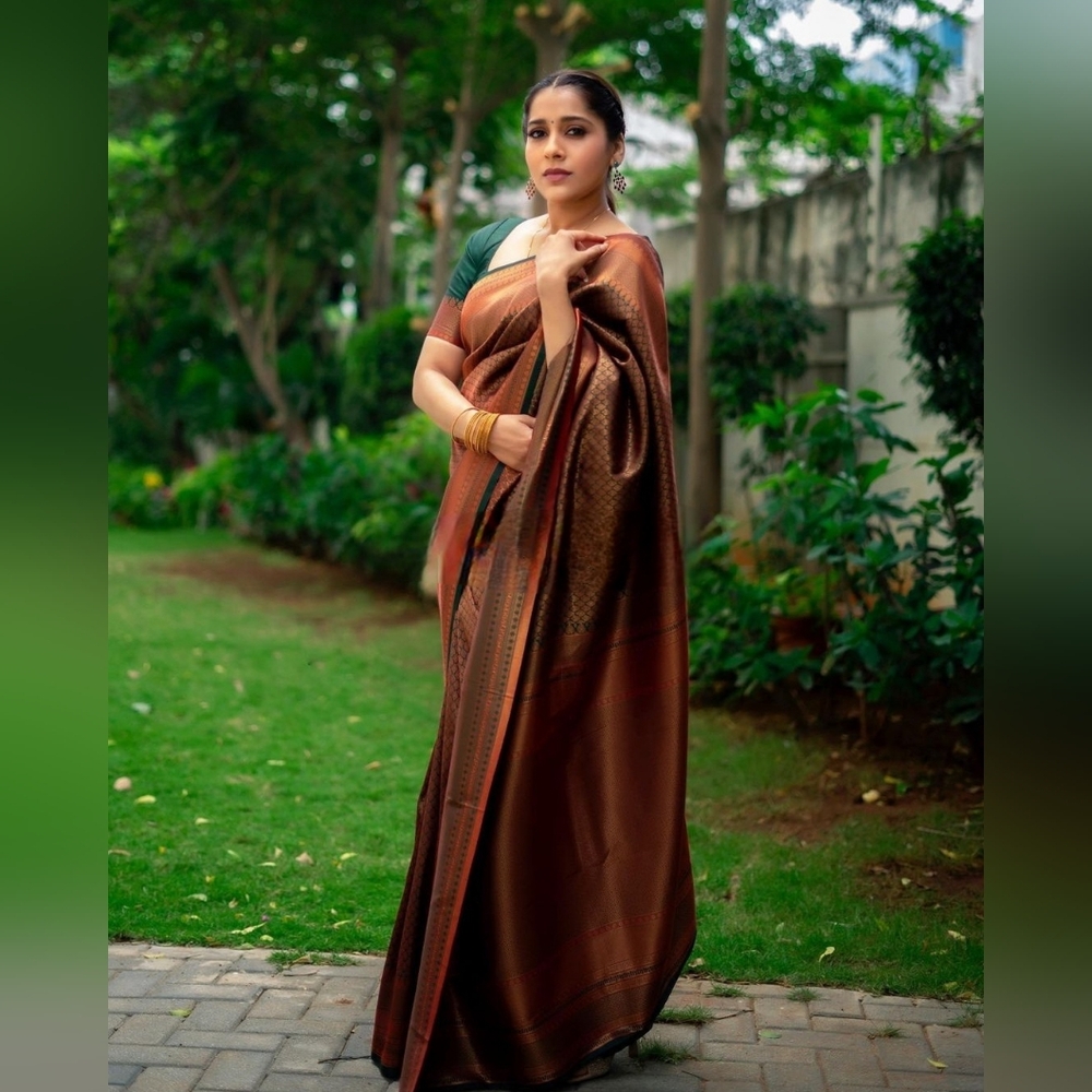 New Brocade Kanjivaram Semi Silk Saree For Woman Kanjivaram Saree Zari Size L
